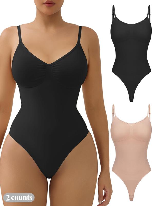 Women's Solid Color Shapewear Bodysuit, High Stretch Seamless Tummy Control Shaper, Ladies Shapewear for All Seasons, Oqq Bodysuits