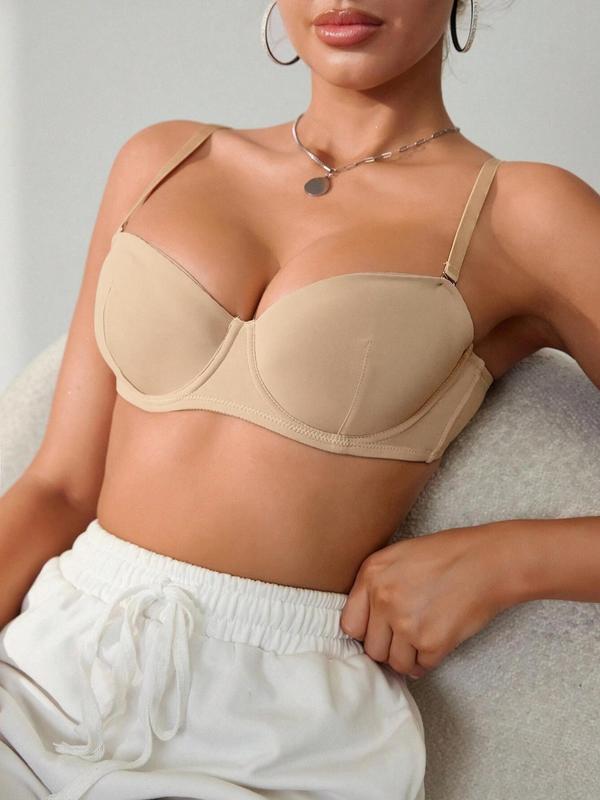 Women's Solid Adjustable Strap Underwire Bra, Soft Comfy Breathable Adjustable Hook & Eye Closure Lingerie Top, Lingerie for All Seasons