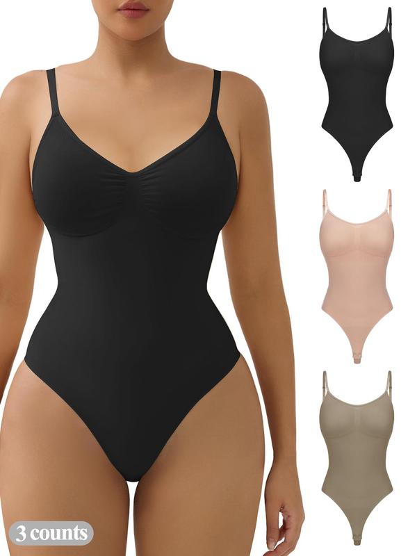 Women's Solid Color Shapewear Bodysuit, High Stretch Seamless Tummy Control Shaper, Ladies Shapewear for All Seasons, Oqq Bodysuits