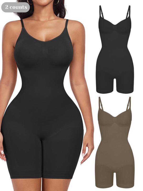 Women's Solid Backless Adjustable Strap Shapewear Romper, High Stretch Seamless Tummy Control Shaper, Ladies Shapewear for All Seasons