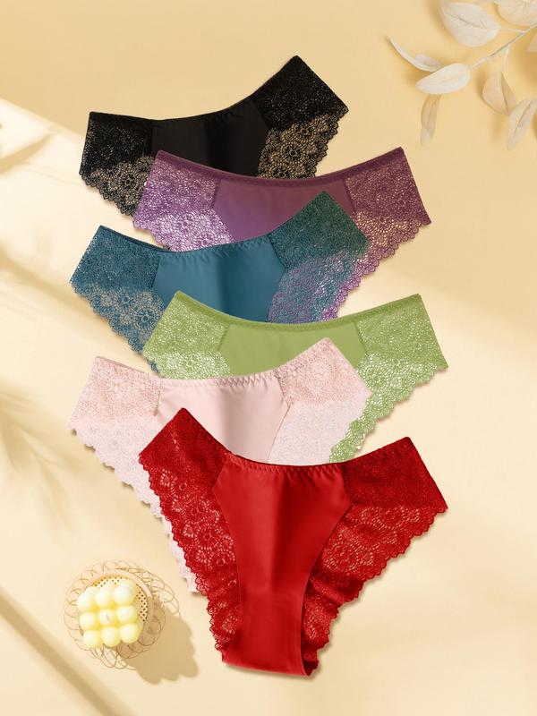 Women's Contrast Lace Panties, Soft Comfy Breathable Knicker for Daily Wear, Underwear for All Seasons