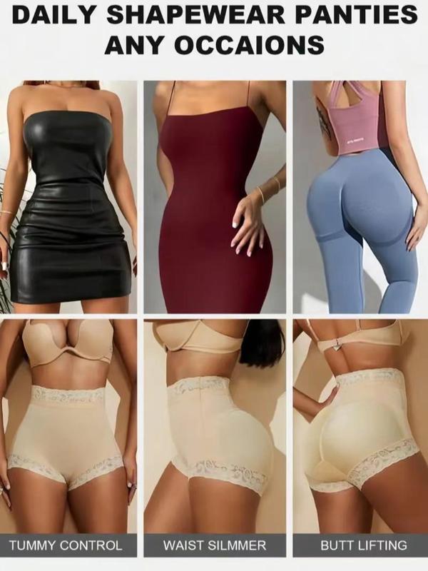 Women's Plus Size Contrast Lace High Waist Shapewear Shorts, Tummy Control Butt Lifting Shaper, High Stretch Shapewear Bottoms for Daily Wear