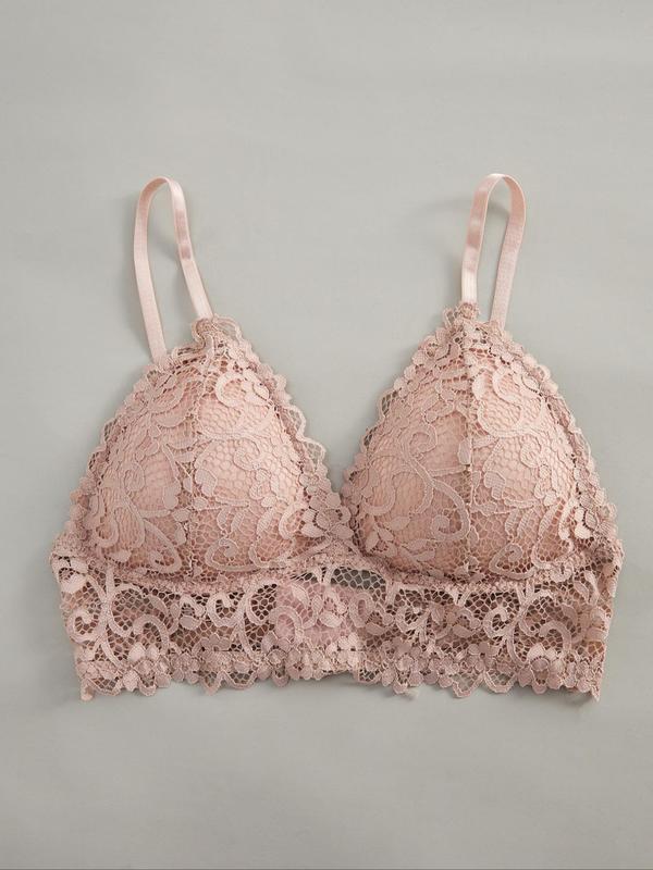 Women's Solid Color Triangle Lace Bra, Casual Comfy Breathable Wireless Lingerie Top, Softness Lingerie for All Seasons