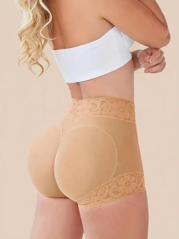 Women's Plus Size Contrast Lace High Waist Shapewear Shorts, Tummy Control Butt Lifting Shaper, High Stretch Shapewear Bottoms for Daily Wear