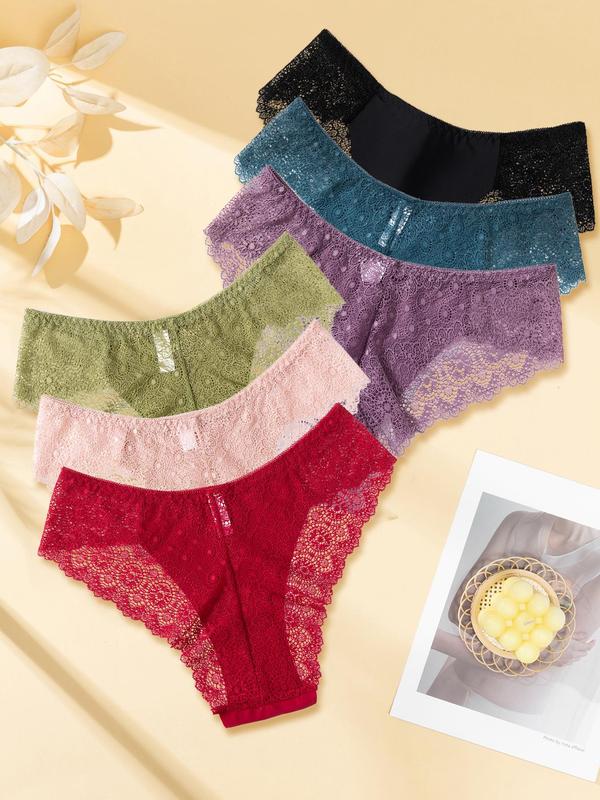 Women's Contrast Lace Panties, Soft Comfy Breathable Knicker for Daily Wear, Underwear for All Seasons