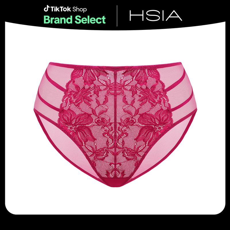 HSIA Pretty In Petals Floral Lace Sheer Mesh Back Underwear High-Rise Brief Matching Panty