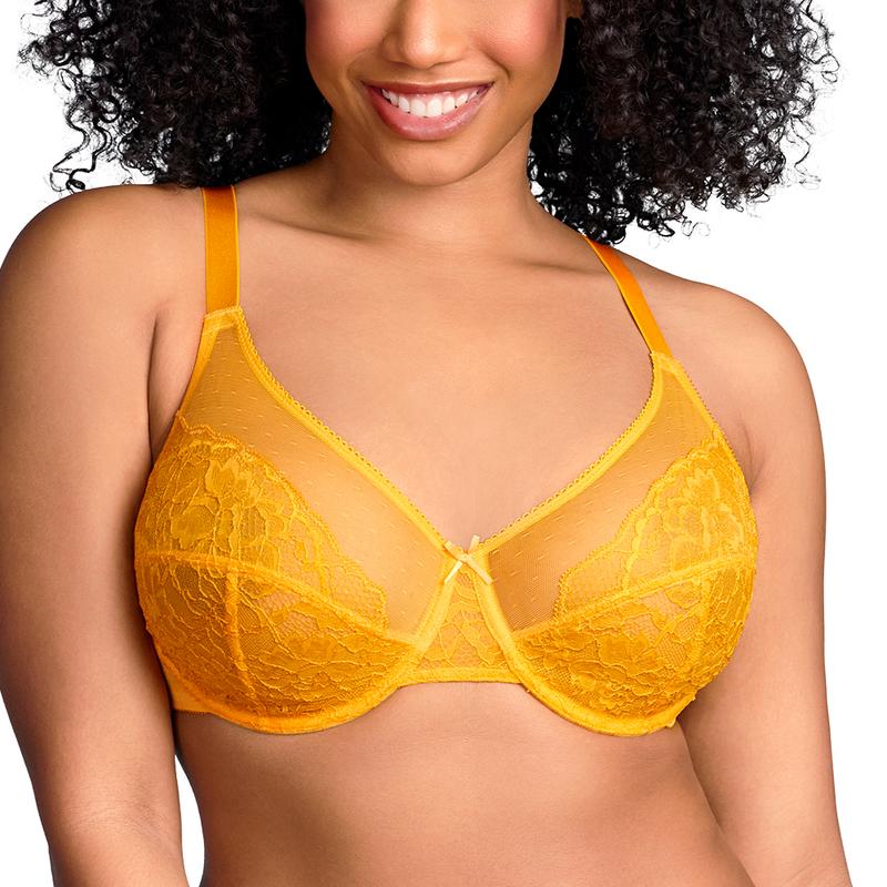 HSIA Enchante Yellow-orange Floral Lace Underwire Plus Size Unlined Unpadded Full Coverage Bra