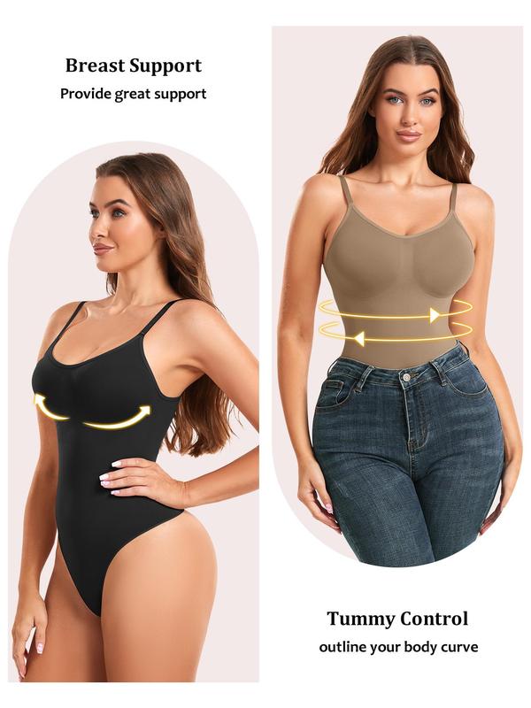 Women's Solid Color Shapewear Bodysuit, High Stretch Seamless Tummy Control Shaper, Ladies Shapewear for All Seasons, Oqq Bodysuits