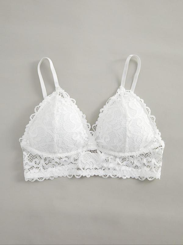 Women's Solid Color Triangle Lace Bra, Casual Comfy Breathable Wireless Lingerie Top, Softness Lingerie for All Seasons