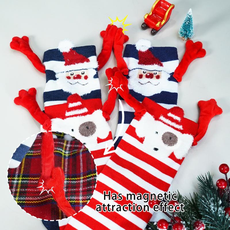 [Black Friday]Cyber Monday Christmas Gifts for Women 2 Pairs Funny Christmas Holding Hands Socks, Magnetic,Comfort,Stripe Cute Winter Socks for New Year Xmas Gift,Funny Gifts for Couples, Anniversary, Best Friends, Engagements, Teens,Womenswear