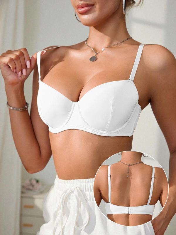 Women's Solid Adjustable Strap Underwire Bra, Soft Comfy Breathable Adjustable Hook & Eye Closure Lingerie Top, Lingerie for All Seasons