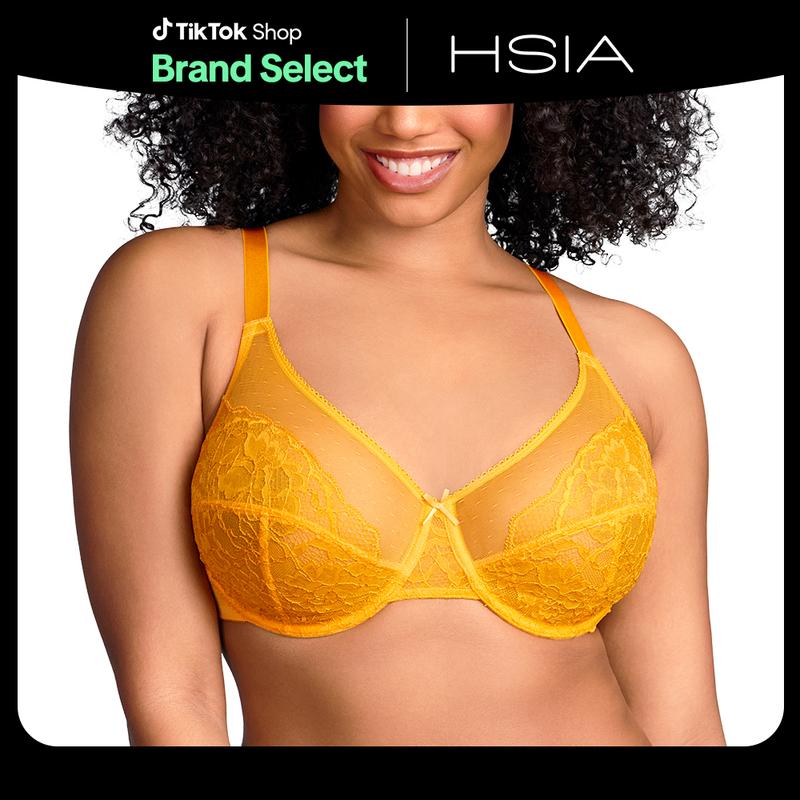 HSIA Enchante Yellow-orange Floral Lace Underwire Plus Size Unlined Unpadded Full Coverage Bra