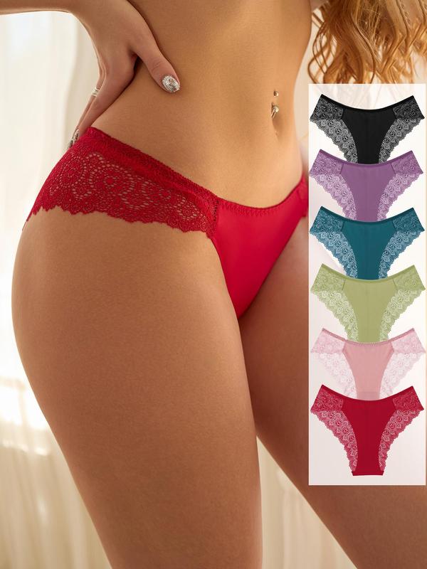 Women's Contrast Lace Panties, Soft Comfy Breathable Knicker for Daily Wear, Underwear for All Seasons