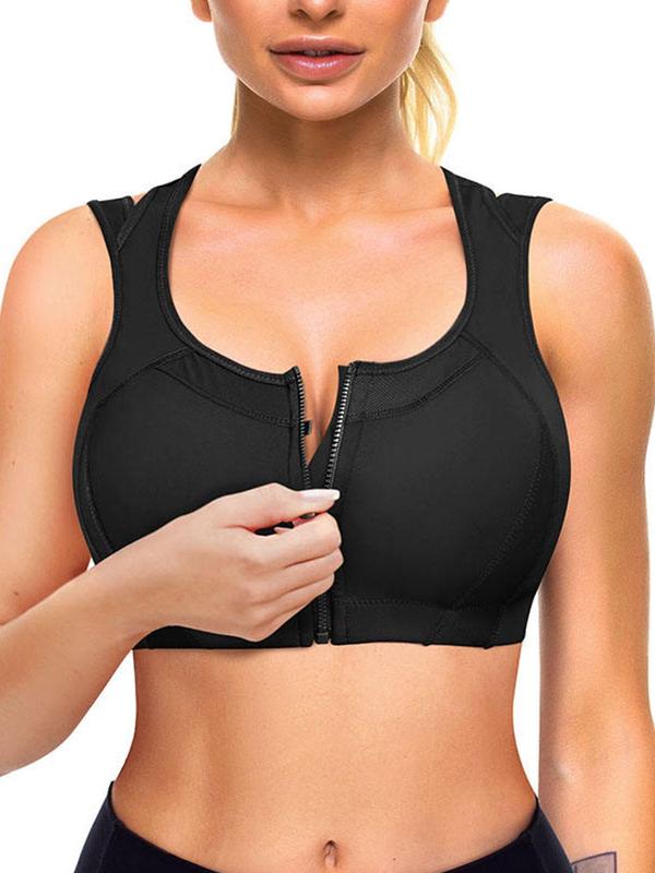 Women's Solid Zipper Front Cut Out Wireless Bra, Breathable Comfortable High Stretch Bra, Women's Lingerie for All Seasons