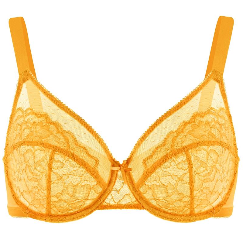 HSIA Enchante Yellow-orange Floral Lace Underwire Plus Size Unlined Unpadded Full Coverage Bra