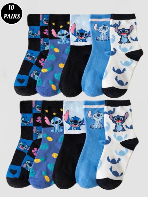 Women's Cartoon Print Crew Socks, Casual Moisture Wicking Socks, Soft Comfy Breathable Socks for All Seasons Daily Wear