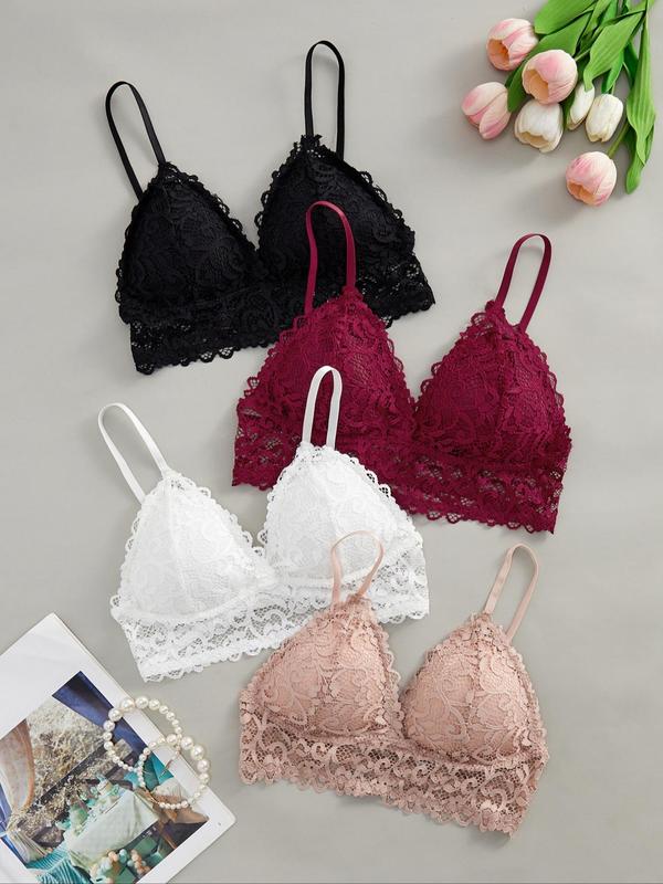 Women's Solid Color Triangle Lace Bra, Casual Comfy Breathable Wireless Lingerie Top, Softness Lingerie for All Seasons