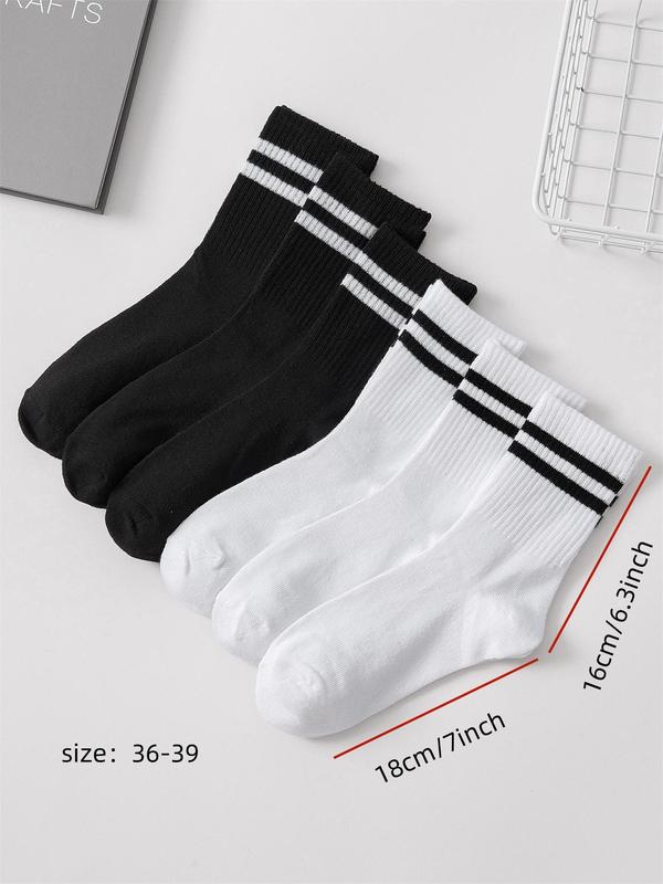 Women's 6 Pairs Striped Print Crew Socks, Soft Comfy Breathable Mid Calf Socks For Gym Outdoor Daily, Women's Socks & Hosiery, Cozy Fall Wear, Summer Wear 2024, Back To School Clothes, Versatile Street Style Womenswear