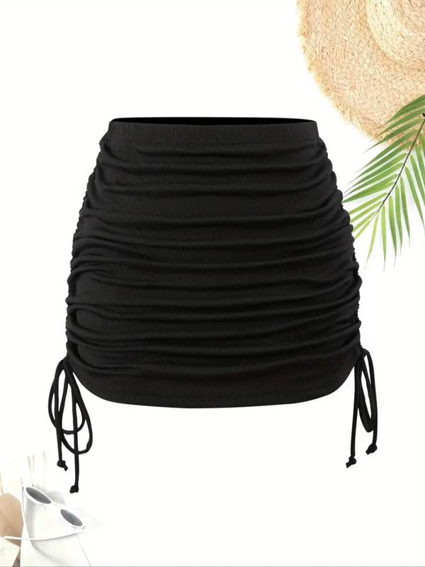 Women's Solid Ruched Drawstring Bodycon Skirt, Casual Fashion Short Skirt for Daily Outdoor Wear, Ladies Bottoms for All Seasons