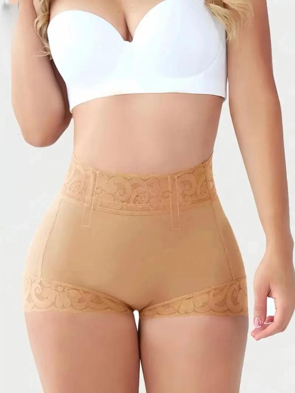 Women's Plus Size Contrast Lace High Waist Shapewear Shorts, Tummy Control Butt Lifting Shaper, High Stretch Shapewear Bottoms for Daily Wear