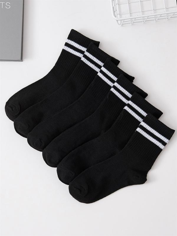 Women's 6 Pairs Striped Print Crew Socks, Soft Comfy Breathable Mid Calf Socks For Gym Outdoor Daily, Women's Socks & Hosiery, Cozy Fall Wear, Summer Wear 2024, Back To School Clothes, Versatile Street Style Womenswear