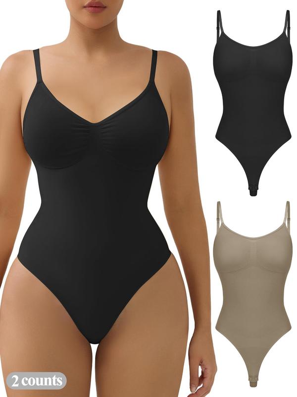 Women's Solid Color Shapewear Bodysuit, High Stretch Seamless Tummy Control Shaper, Ladies Shapewear for All Seasons, Oqq Bodysuits