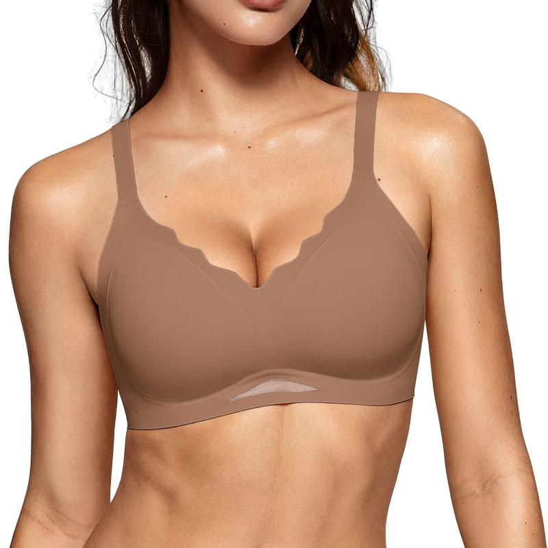 OEAK Women Seamless Bras No Underwire Push Up Wavy Neckline Wireless Bralettes Soft V Neck Full Coverage Everyday Bra