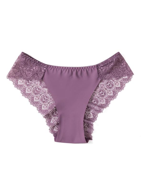 Women's Contrast Lace Drop Waist Panty, Breathable Comfortable Knicker for Daily Wear, Ladies Underwear for All Seasons