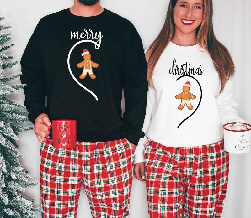 Gingerbread Cookie Couples Christmas Sweatshirt, Husband Wife Matching Shirts, Crewneck