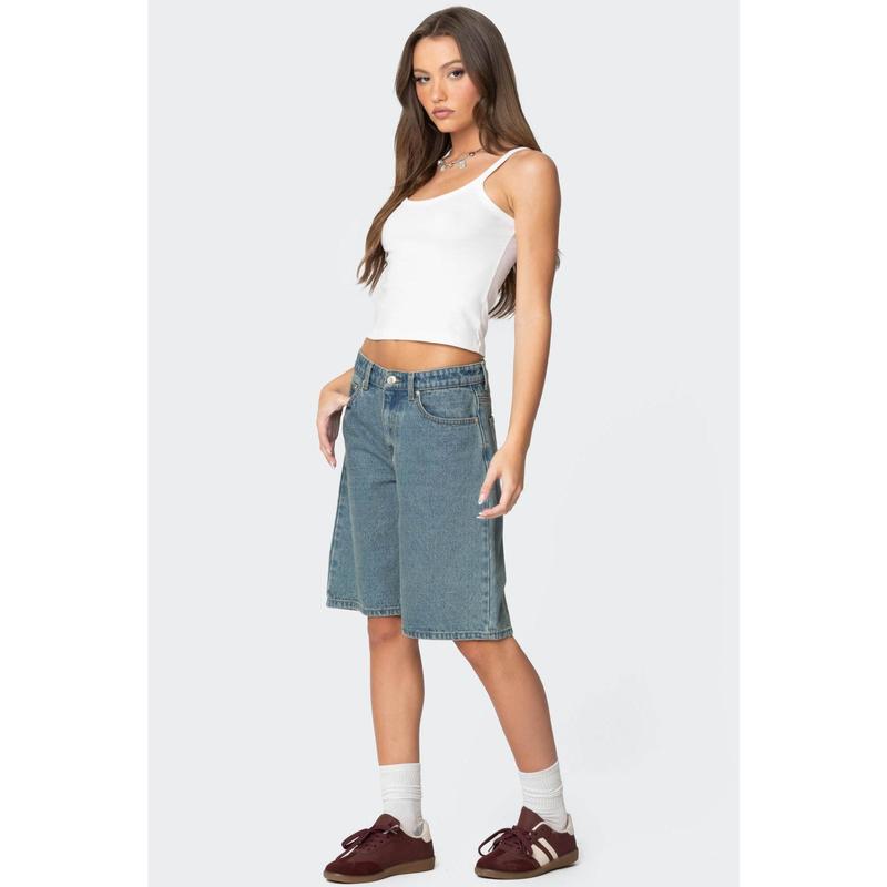 Oversized Low Rise Denim Bermuda Shorts