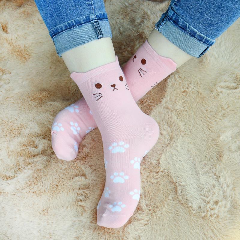 5 Pairs Women's Cat Socks Cat Gifts for Cat Lovers Cat Mom Gifts Cat Gifts for Women Teenage Girls Fabric Womenswear