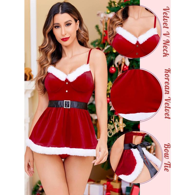 Women's Christmas Underwear Christmas Girl Pajamas Dress Red Velvet Christmas Underwear Suit