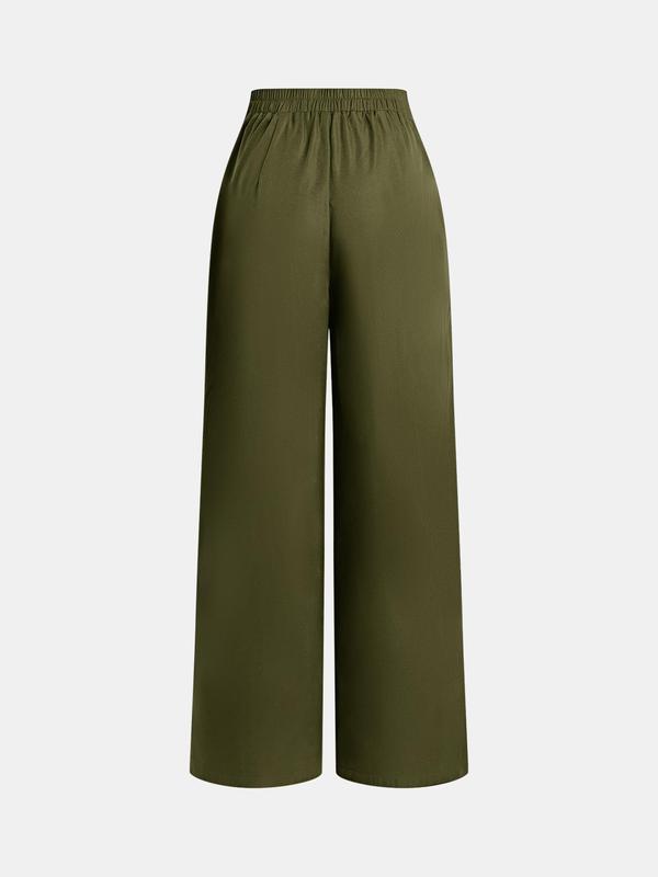 YOZY Christmas Deals, [6 colors] Plain Pocket Elastic Waist Wide Leg Pants, Casual High Waist Trousers, 2024 Women's All Season Outfits for Daily Wear, Christmas 2024 Trend, Fall & Winter Clothes