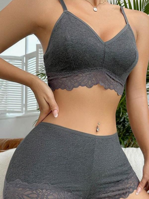 Contrast Lace Bra & Boyshorts Lingerie Set VIRAL Womenswear Underwear Comfort Chic Comfortable