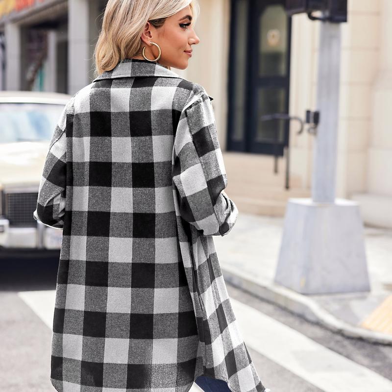 ZEAGOO Black Friday Flannel for Women 2024 Fashion Long Sleeve Plaid Button Down Shirts Shacket Blouse Top with Pockets jacket Casual Collar S-XXL