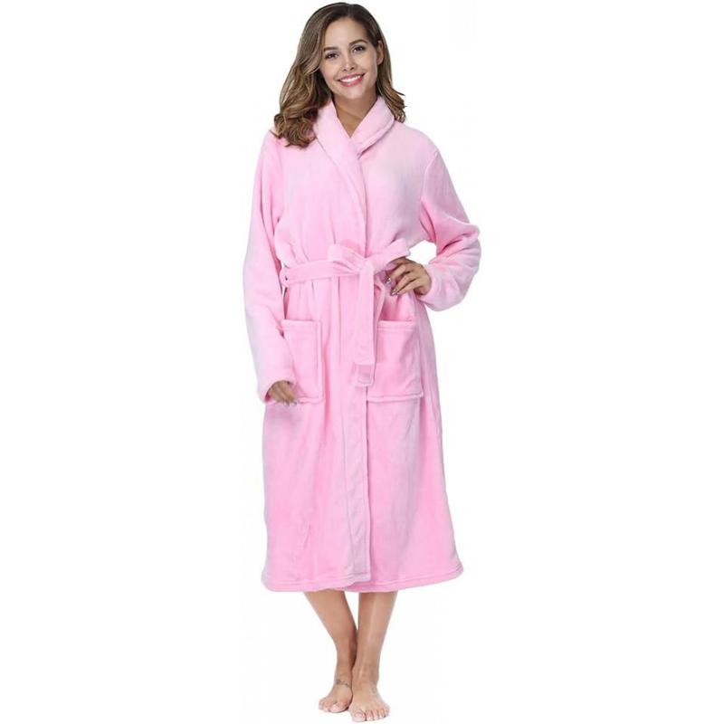 Womens Bathrobe Ladies Fleece Plush Warm Long Robes Fleece Nightgown Sleepwear Womenswear Loungewear