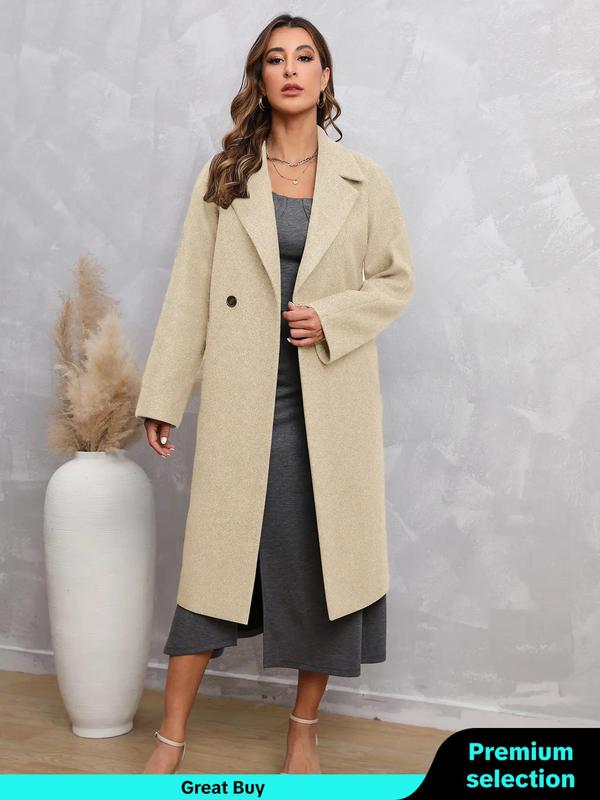 Women's Plain Button Pocket Lapel Neck Coat without Dress, Casual Jackets, Loose Solid Color Long Sleeve Outerwear for Fall & Winter, Coats for Winter Women 2024, Fall Outfits 2024