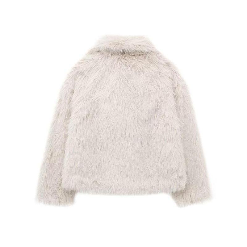 Women's Solid Color Faux Fur Fuzzy Jacket, Casual Long Sleeve Collared Fuzzy Coat for Fall & Winter, Women's Clothing for Daily Wear Womenswear Tops