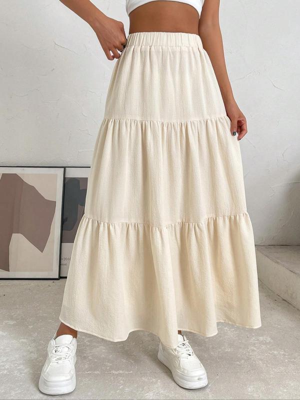 Women's Plain Ruffle Hem Tiered Layer A Line Skirt, Casual High Waist Long Skirt for Daily Wear, Ladies Bottoms for All Seasons