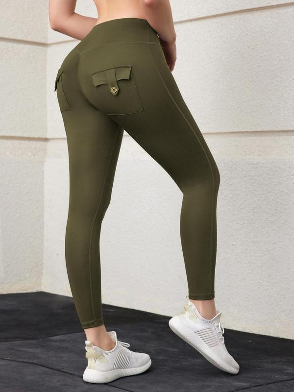 Women's Button Pocket High Waist Leggings, Casual Solid Color Skinny Pants, Ladies Summer Bottoms for Daily Wear