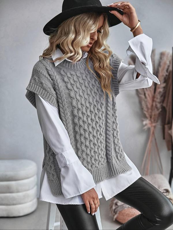 Women's Plain Sweater Vest, Casual Sleeveless Round Neck Jumper Vest for Fall & Winter, Women's Knitwear for Daily Wear