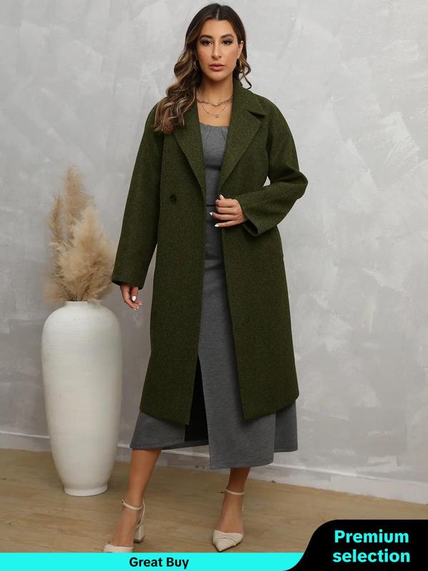 Women's Plain Button Pocket Lapel Neck Coat without Dress, Casual Jackets, Loose Solid Color Long Sleeve Outerwear for Fall & Winter, Coats for Winter Women 2024, Fall Outfits 2024