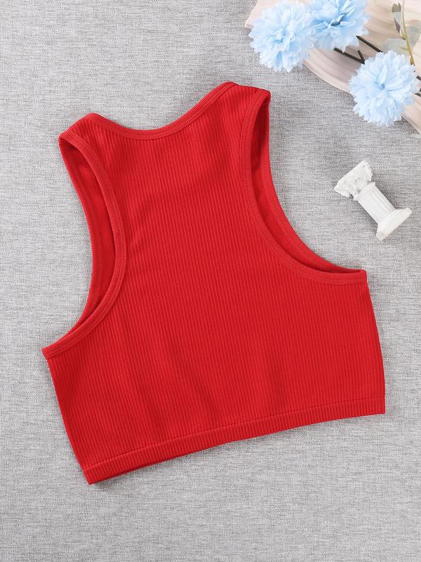 Women's Solid Ribbed Crop Tank Top,  Cute Crop Tops, Casual Sleeveless Round Neck Crop Top for Daily Wear, Ladies Clothes for All Seasons