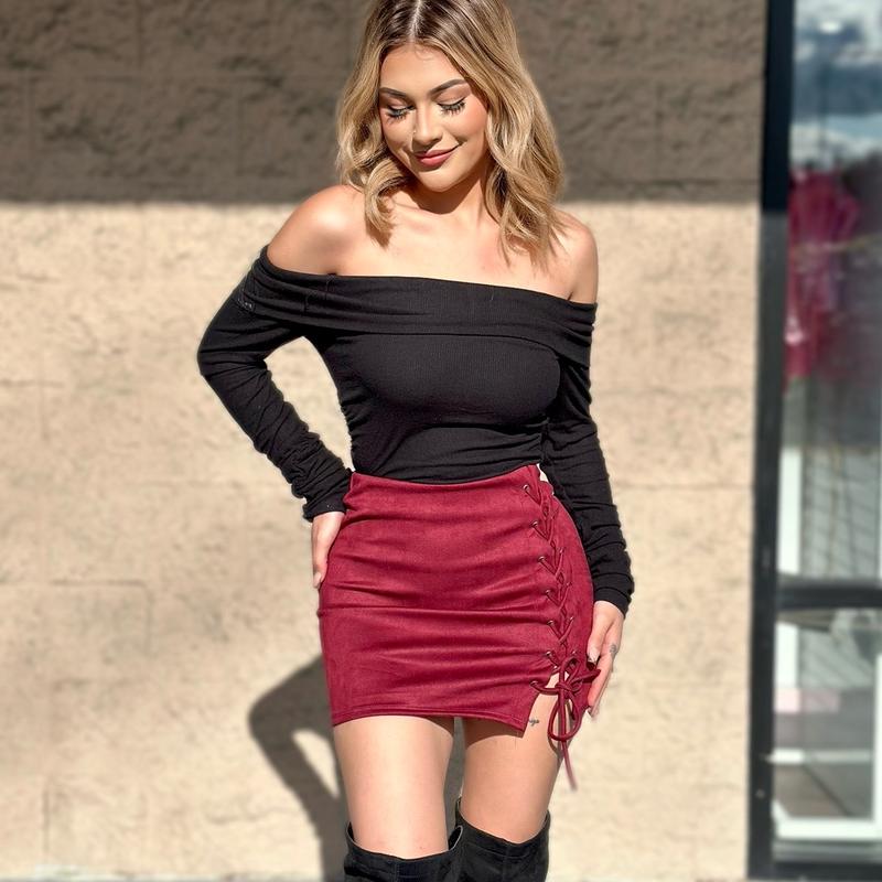 Women's Suede Skirt - Perfect for Any Occasion - Bottom, Womenswear