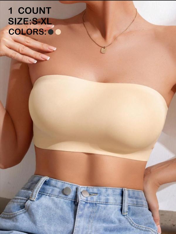 Solid Color Wireless Bandeau Bra, Breathable Seamless Strapless Bralette, Women's Lingerie for All Seasons