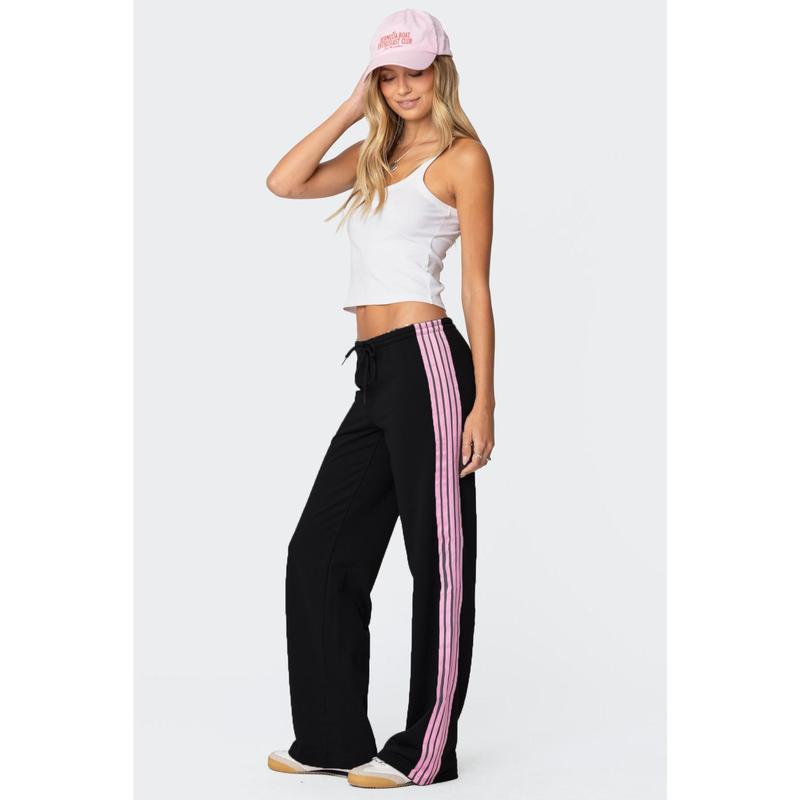 BlackFriday Womens Drawstring Sweatpants Side Striped Elastic Waistband Casual Pull On Long Pants