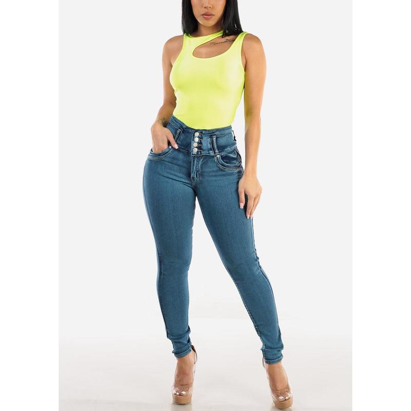 Butt Lift Super High Waist Skinny Jeans Med Sand Wash