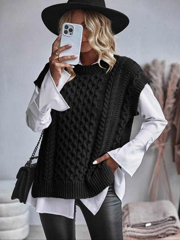 Women's Plain Sweater Vest, Casual Sleeveless Round Neck Jumper Vest for Fall & Winter, Women's Knitwear for Daily Wear