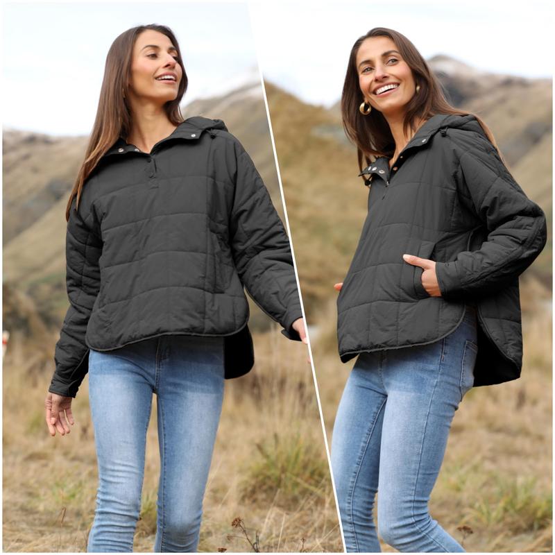 Yeokou Women's Oversized Hooded Windbreaker Quilted Lightweight Winter Warm Pullover Padded Hooded Jacket