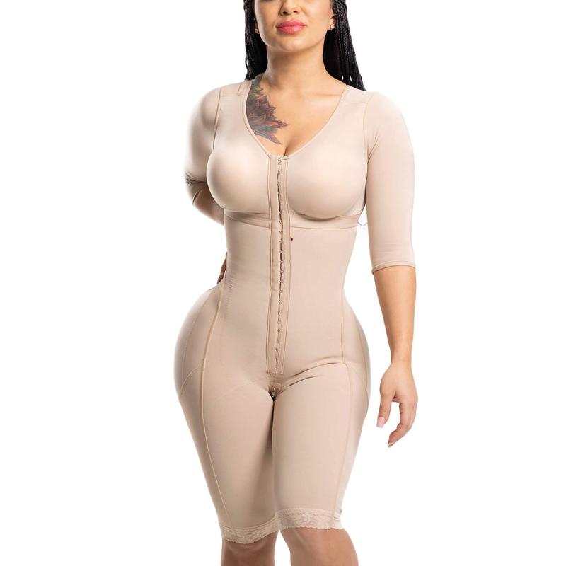 Short Sleeve Full Body Fajas Stretch Tummy Control Shapewear Colombianas Waist Trainer three-row buckle Bodysuits Butt Lifter Women's Solid Strapless Shapewear Bodysuit Mid Thigh Full Bodysuit